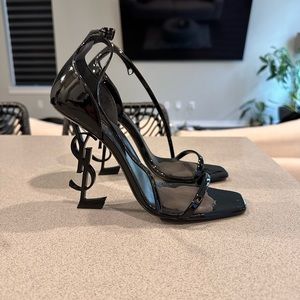 Yves Saint Laurent Opyum Logo-Heel Sandals with Black Hardware